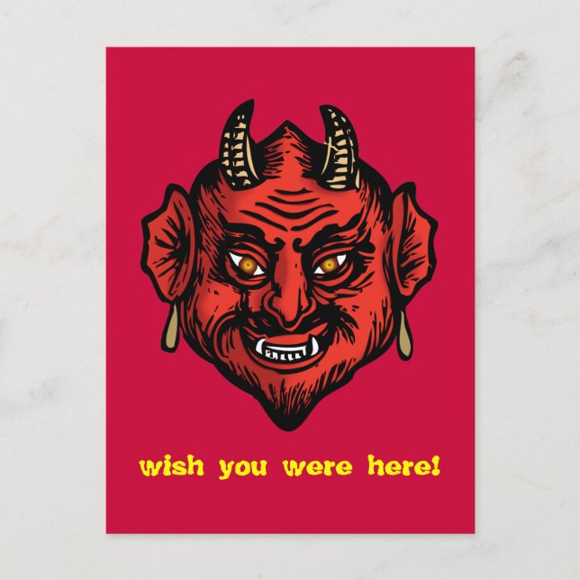 Fanged Red Devil with Horns Postcard Postkarte (Vorderseite)