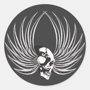 Fanged Skull mit Flügeln Runder Aufkleber