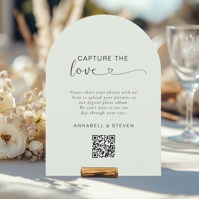 Fangen Sie die Liebe ein! Custom QR-Code Wedding Einladung (Capture the love! Photo, Heart-QR-Code, Wedding Card, Sage Green.)