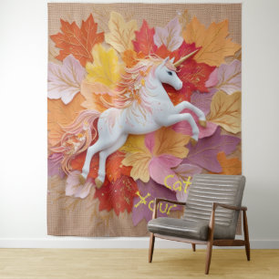 Fangen Sie Ihren magischen Herbst-Einhorn-Golden-P Wandteppich