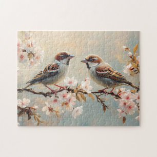 Fangen Sie Vögel auf einer Herry-Blossom-Zweigstel