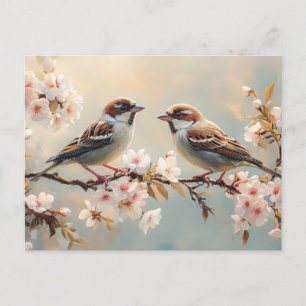 Fangen Sie Vögel auf einer Herry-Blossom-Zweigstel Postkarte