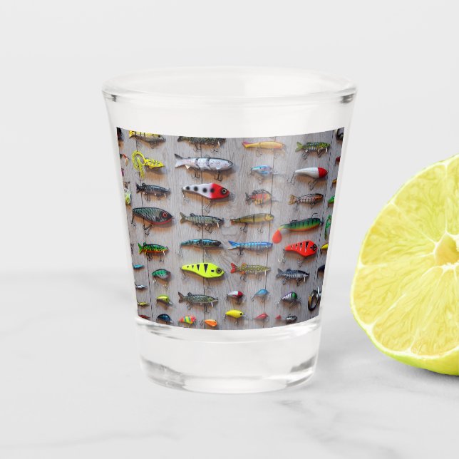 Fanglures sind zu Gunsten von Fischern geworden Schnapsglas (Vorderseite)