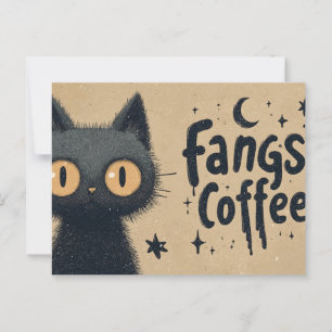 Fangs und Kaffeegrafik mit grungy Black Cat Postkarte