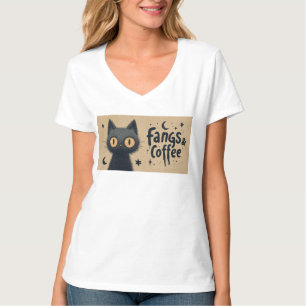 Fangs und Kaffeegrafik mit grungy Black Cat T-Shirt