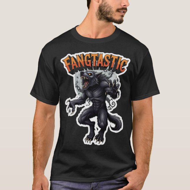 Fangtastic werewolf howling at moon sticker design T-Shirt (Vorderseite)