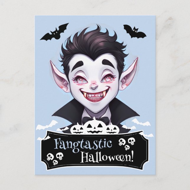 Fangtastisches Halloween Lächeln mit Fledermäusen Postkarte (Vorderseite)