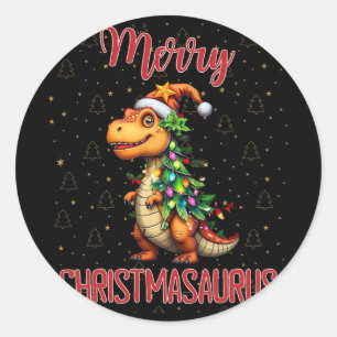 Fanny Frohe Weihnachten Christmasaurus Dinosaur We Runder Aufkleber