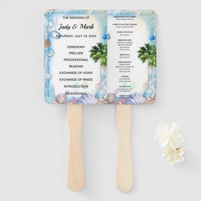 Fans des Tropical Beach Seashell Wedding Program Fächer (Vorne und Hinten)