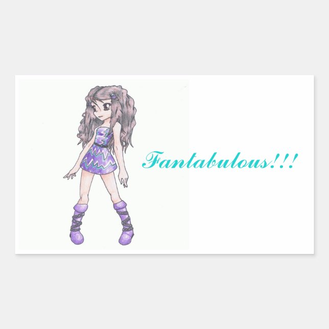 "Fantabulous" Aufkleber mit Mädchen im lila Kleid (Vorderseite)