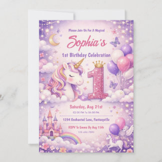 Fantacy Magical Unicorn 1st Birthday Einladung