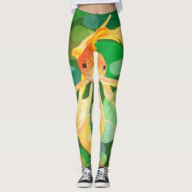 Fantail Goldfish mit grünem Blasen-Vector Leggings (Vorderseite)