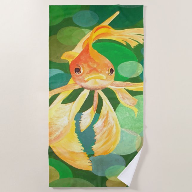 Fantail Goldfish mit grünem Blasen-Vector Strandtuch (Vorderseite)