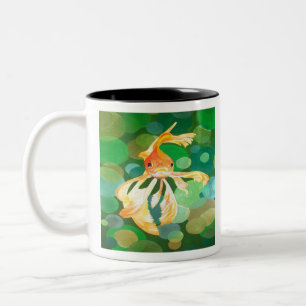 Fantail Goldfish mit grünem Blasen-Vector Zweifarbige Tasse