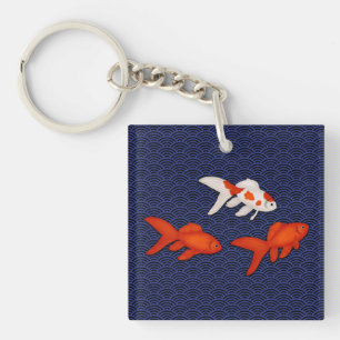 Fantail Goldfish über Seigaiha Wave Pattern Japan Schlüsselanhänger