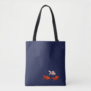 Fantail Goldfish über Seigaiha Wave Pattern Japan Tasche