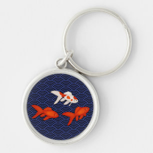 Fantail Goldfish über Seigaiha Wave Pattern Japani Schlüsselanhänger