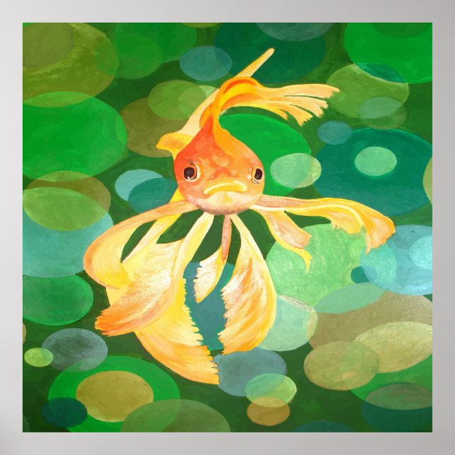 Fantail Goldfish With Green Bubbles Vector Poster (Vorne)