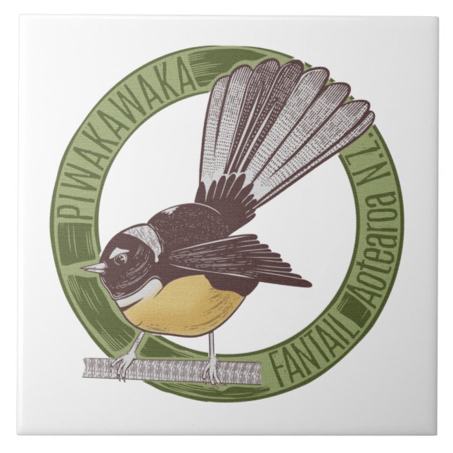 Fantail New Zealand Bird Fliese (Vorderseite)