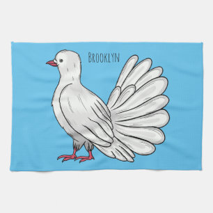 Fantail pigeon bird cartoon illustration geschirrtuch