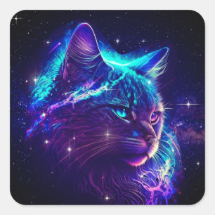 Fantasie Abstrakte Niedliche Galaxie Weltraumkatze Quadratischer Aufkleber