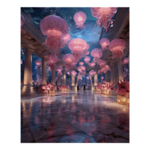 Fantasie-Ballsaal Quallen-Licht-Traumlandschaft Poster