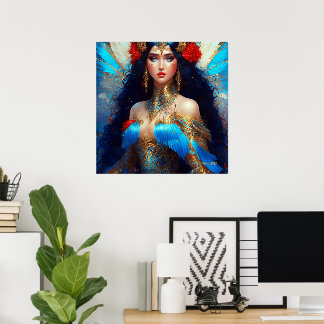 Fantasie Blaue Wasserfee Meerjungfrau Prinzessin R Poster