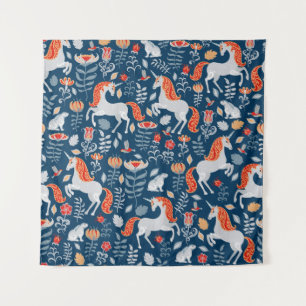 Fantasie der Menschen: Einhörner, Kaninchen, Vögel Wandteppich