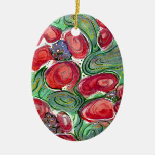 Fantasie der roten Blumen Keramik Ornament