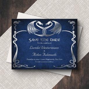 Fantasie-Drache Blau Hochzeit Termin Karte