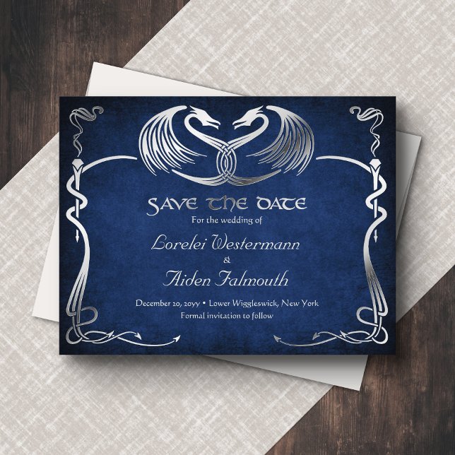 Fantasie-Drache Blau Hochzeit Termin Karte (Von Creator hochgeladen)
