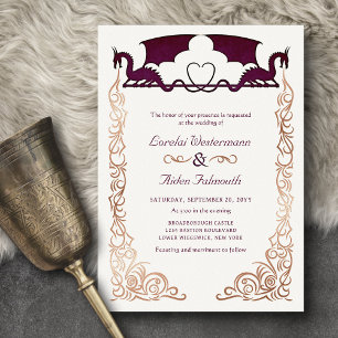 Fantasie-Drache Burgunder-Hochzeit Folieneinladung
