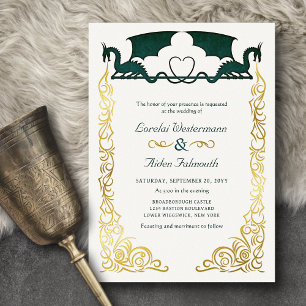 Fantasie-Drache Grün Hochzeit Folieneinladung