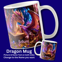 Fantasie-Drache mit Buch & Kaffee hinzufügen Name