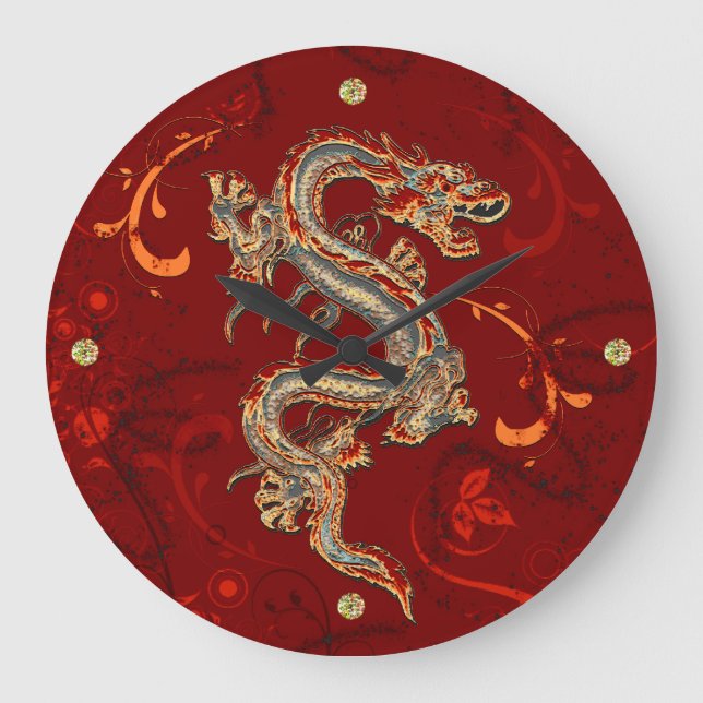 Fantasie-Drache-Wanduhr Große Wanduhr (Vorderseite)