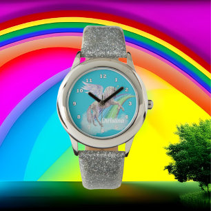 Fantasie-Einhorn addieren Namensmädchenuhr Armbanduhr