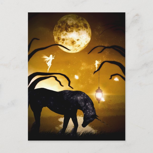 Fantasie Einhorn und Feen Postkarte (Vorderseite)
