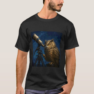 Fantasie-Eulen-Teleskop-Nacht T-Shirt