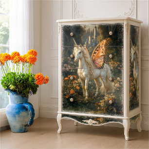 Fantasie-Feenzauberpferd mit orangen Schmetterling Seidenpapier