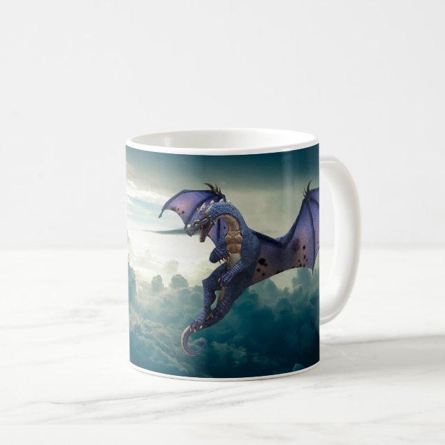 Fantasie fliegender Drache Wolken Kaffeetasse (VorderseiteRechts)