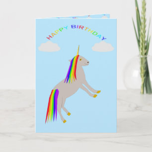 Fantasie Geburtstag Einhorn Regenbogen und Wolken  Karte