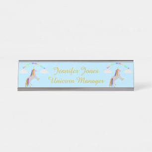 Fantasie Geburtstag Einhorn Regenbogen und Wolken  Schreibtischnamensplakette
