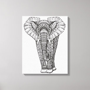 Fantasie-gemustertes Elefant-Gekritzel 6 Leinwanddruck
