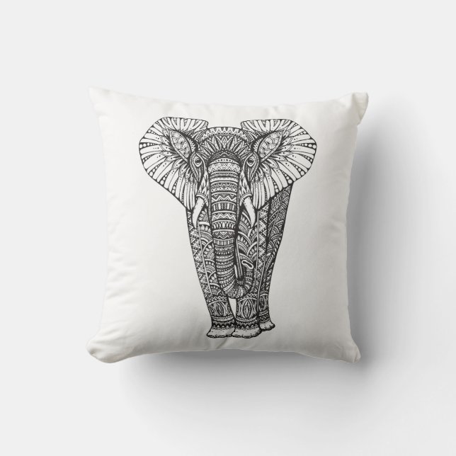 Fantasie-gemustertes Elefant-Gekritzel Kissen (Vorderseite)
