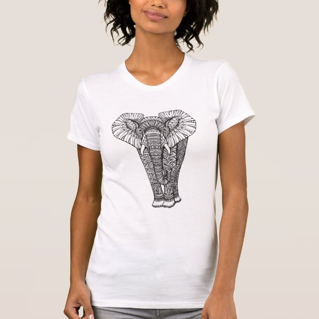 Fantasie-gemustertes Elefant-Gekritzel T-Shirt (Vorderseite)