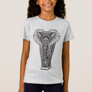 Fantasie-gemustertes Elefant-Gekritzel T-Shirt