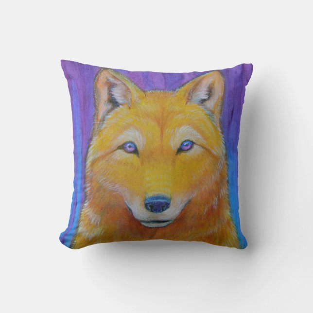 Fantasie-goldenes Wolf-Kopf-Kissen Kissen (Vorderseite)
