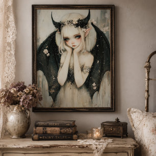 Fantasie-Gotik-Fee mit floraler Krone Wandkunst Fotodruck