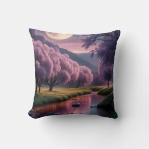 Fantasie-Illustration einer mondbeschienenen Fluss Kissen