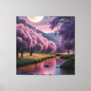 Fantasie-Illustration einer mondbeschienenen Fluss Leinwanddruck